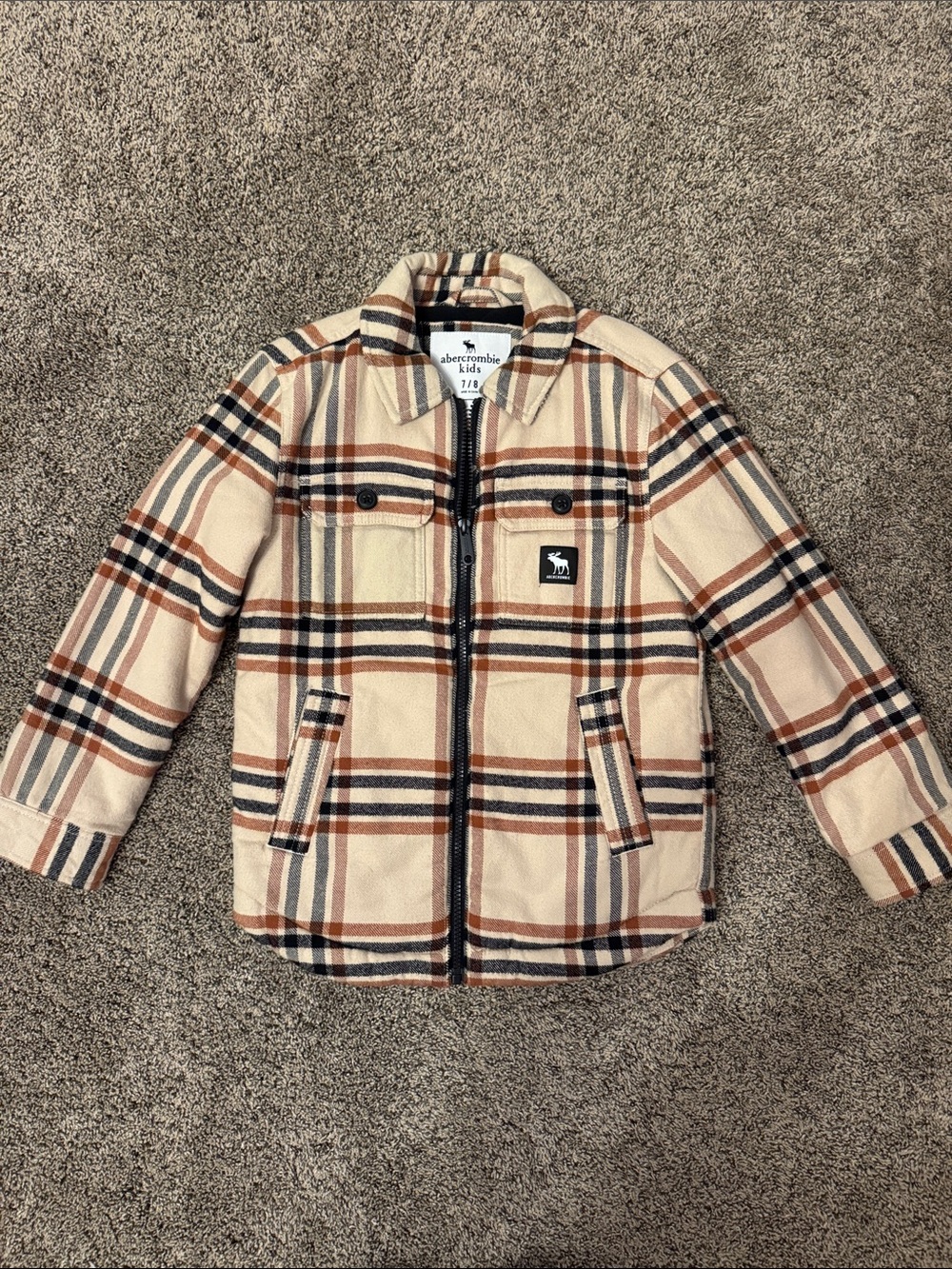 abercrombie kids Cream and Brown Plaid Zip Jacket
